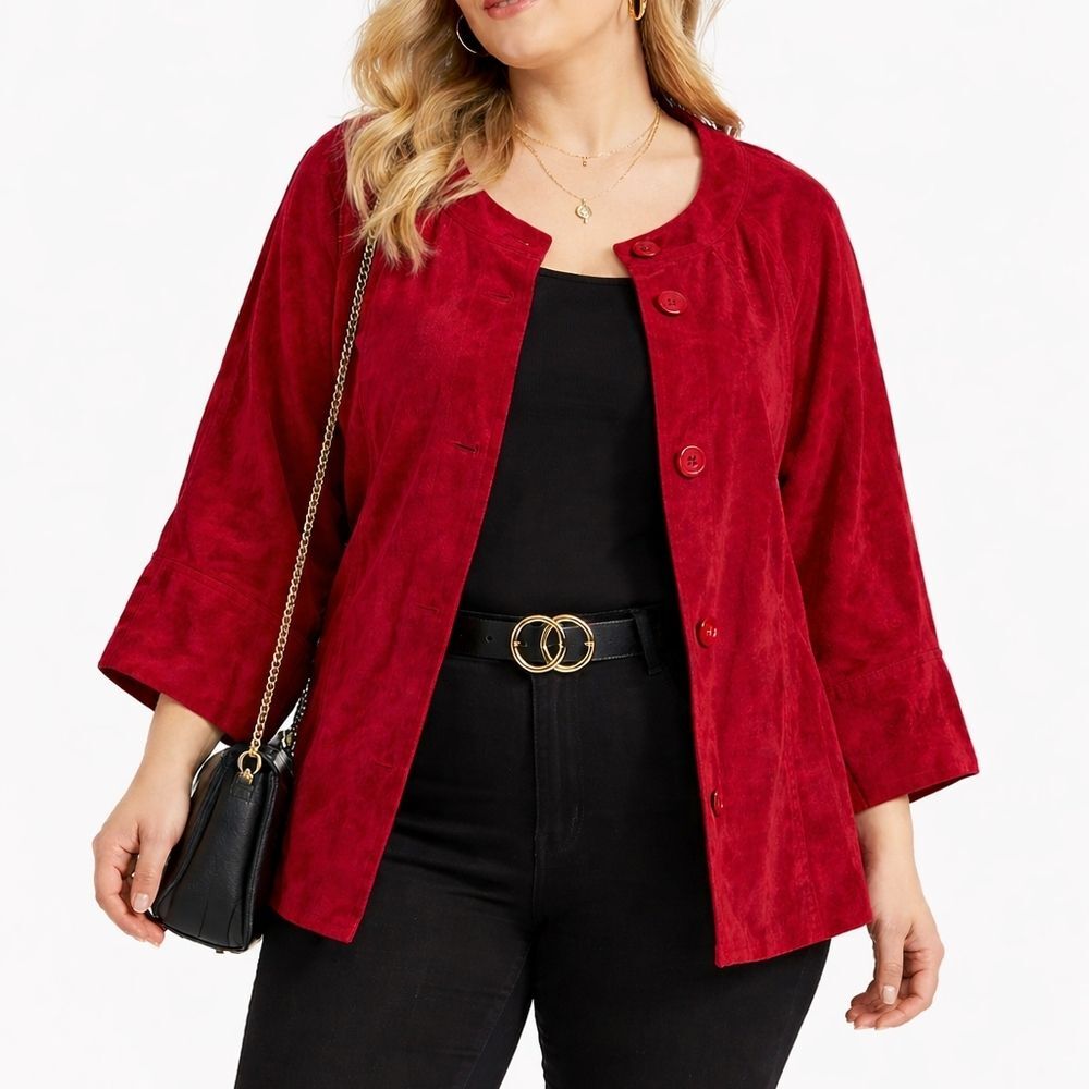 J.T. Collection Red Velour 3/4 Sleeve Jacket 22W